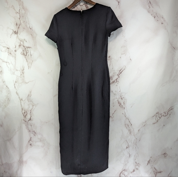 Vintage 90s Dress Womens 6 Small Black Midi Button Short Sleeve Minimalist 80s - Picture 5 of 10